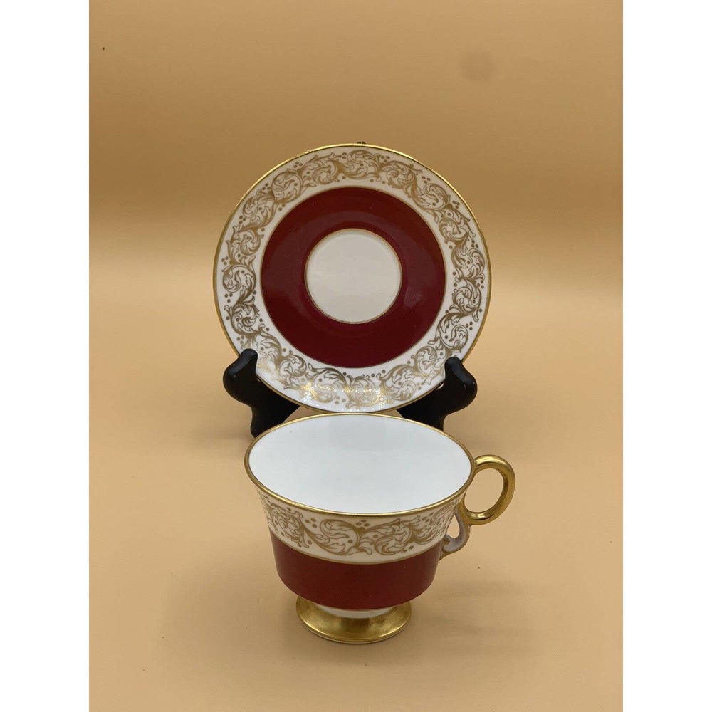 Vintage Adderley Ruby Red Demitasse Cups and Saucers with Gold Filigree